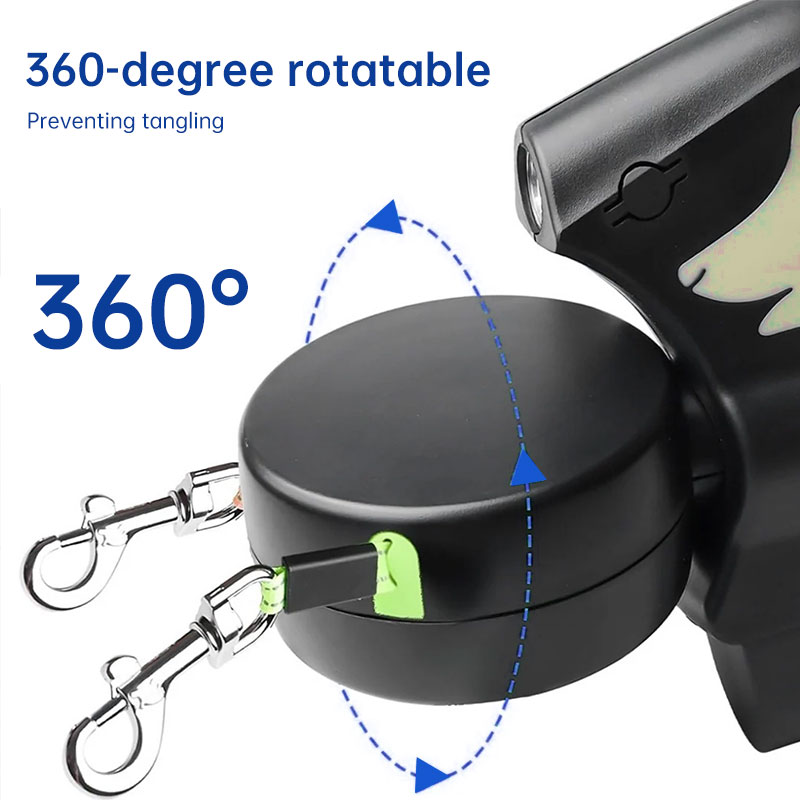 Dual / Double Dog Leash, 360° Retractable Roulette, 3M, LED Light, Tangle-Free, Double-Ended Traction Rope — image 7
