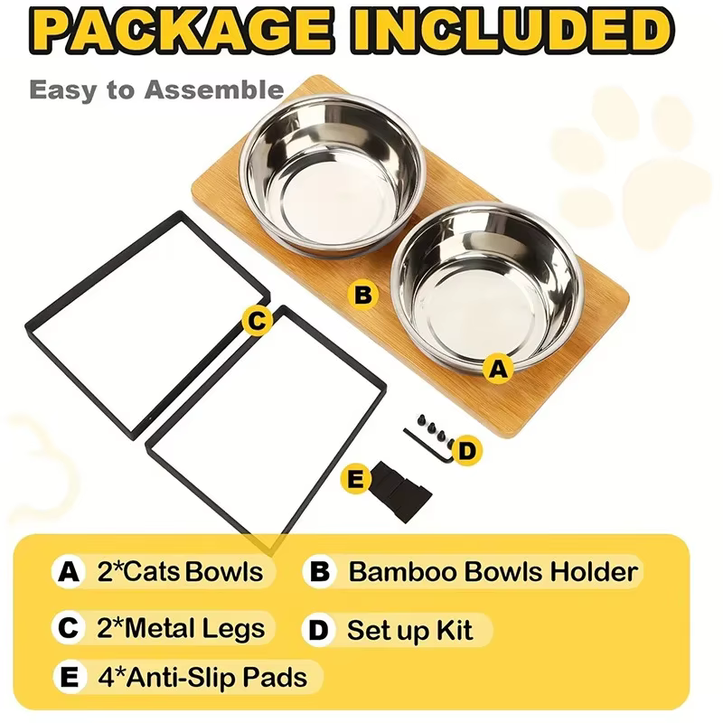 Plato Elevado para Gatos en Madera con Pendiente de 15° Protección de Cuello con 2/3 Plato de Acero Inoxidable Neckería para Mascotas Suministros de Animales Domésticos — imagen 6