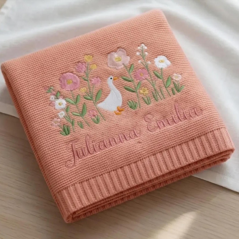Cotton Knitted Baby Blanket with Embroidered Bear and Personalized Name, Soft Infant Car Seat Cover and Nap Blanket — image 3