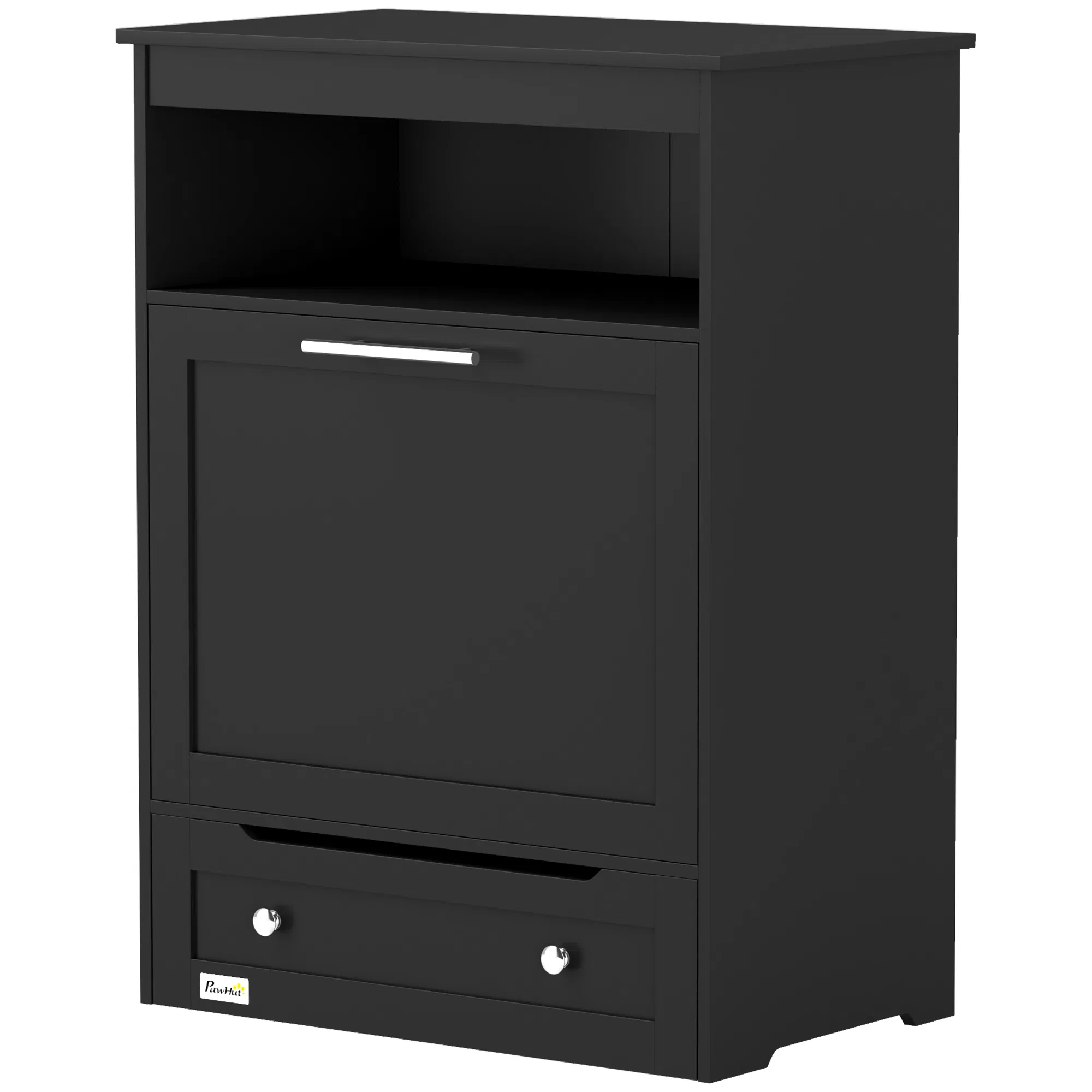 Pet Feeder Station Storage Cabinet, Dog Food Storage Container with Dog Raised Bowls, Watering Supplies, Black — image 1