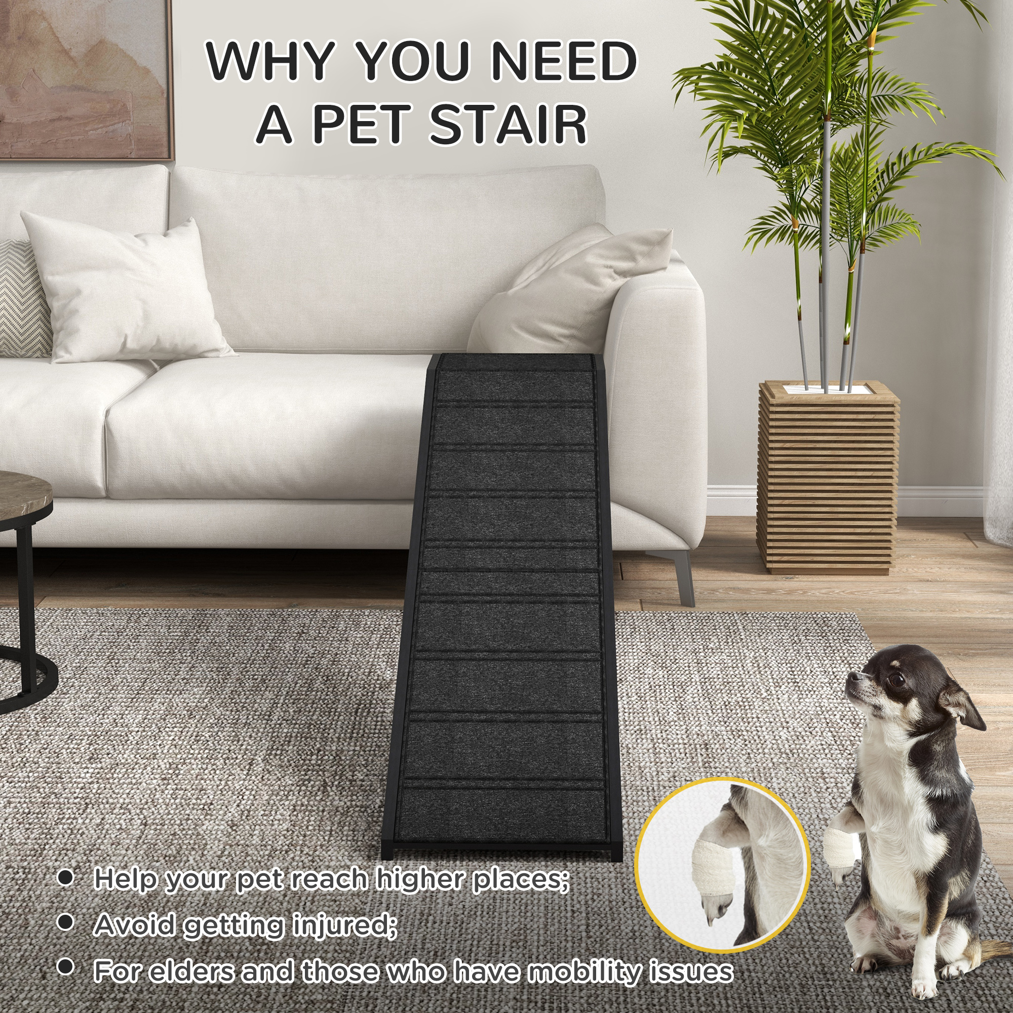 Paso para Perros con Alfombrilla Antideslizante y Plataforma Superior, 74" x 16" x 25", Negro — imagen 6