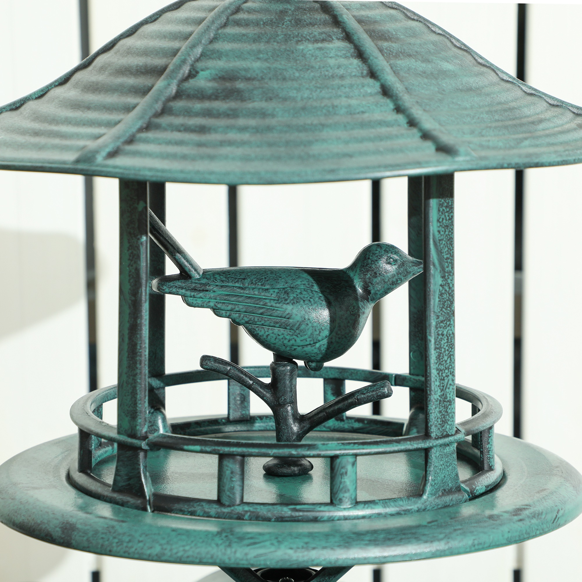 Bebedero para Aves de Jardín 3 en 1 con Pedestal, Comedero para Aves, Amplio Recipiente de Agua y Macetero Inferior para Flores, Verde — imagen 3