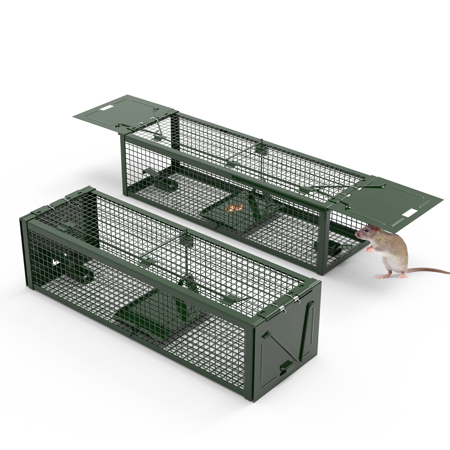 Paquete de 2 Trampas Humanitarias para Ratas Vivas de 2 Puertas 15.35x4.72x3.94in, Jaula Trampa para Roedores de Hierro Galvanizado, Reutilizable, para Hogar, Jardín, Granja, Almacén — imagen 9