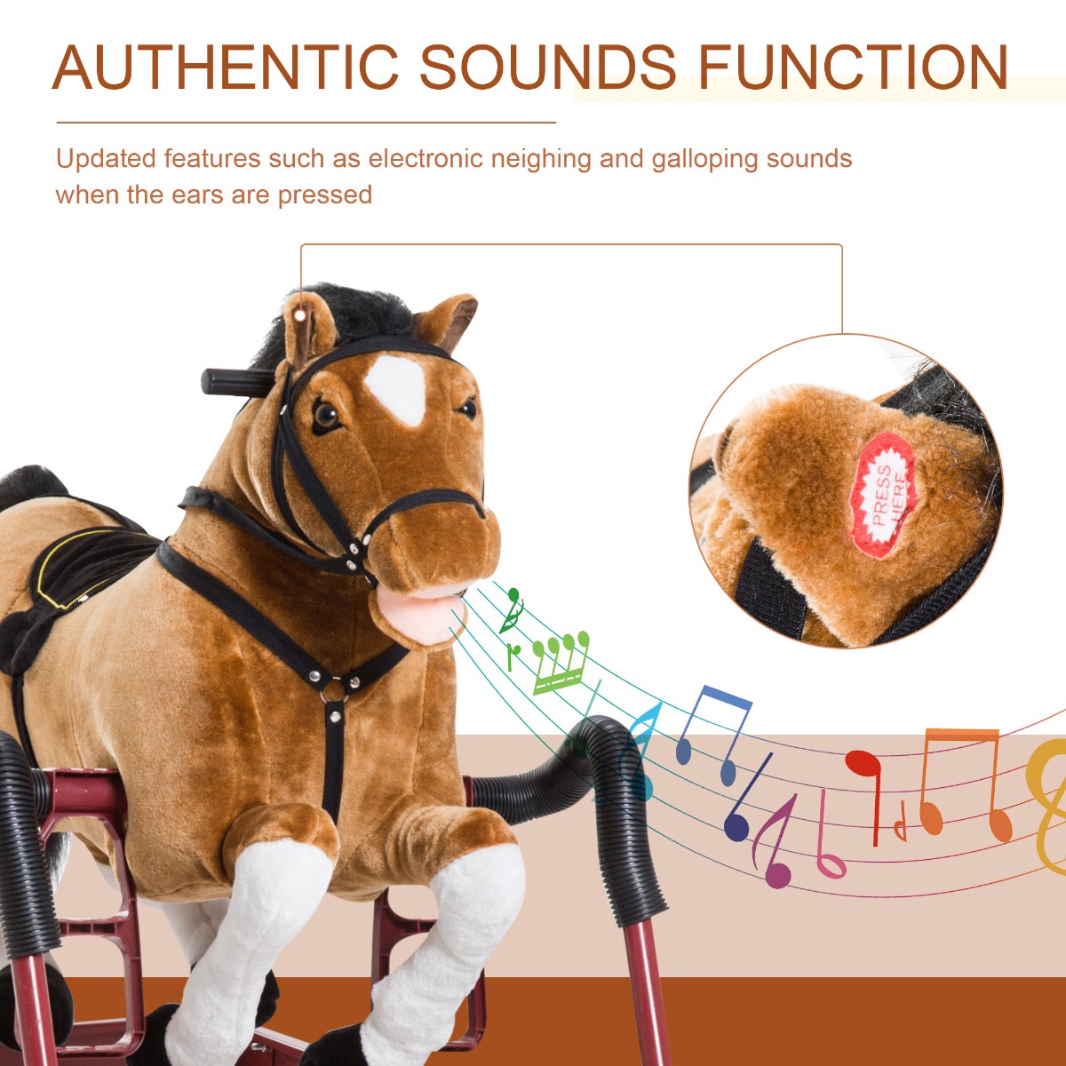 Caballo de Madera Plush para Niños con Sonidos Realistas, Color Marrón — imagen 7