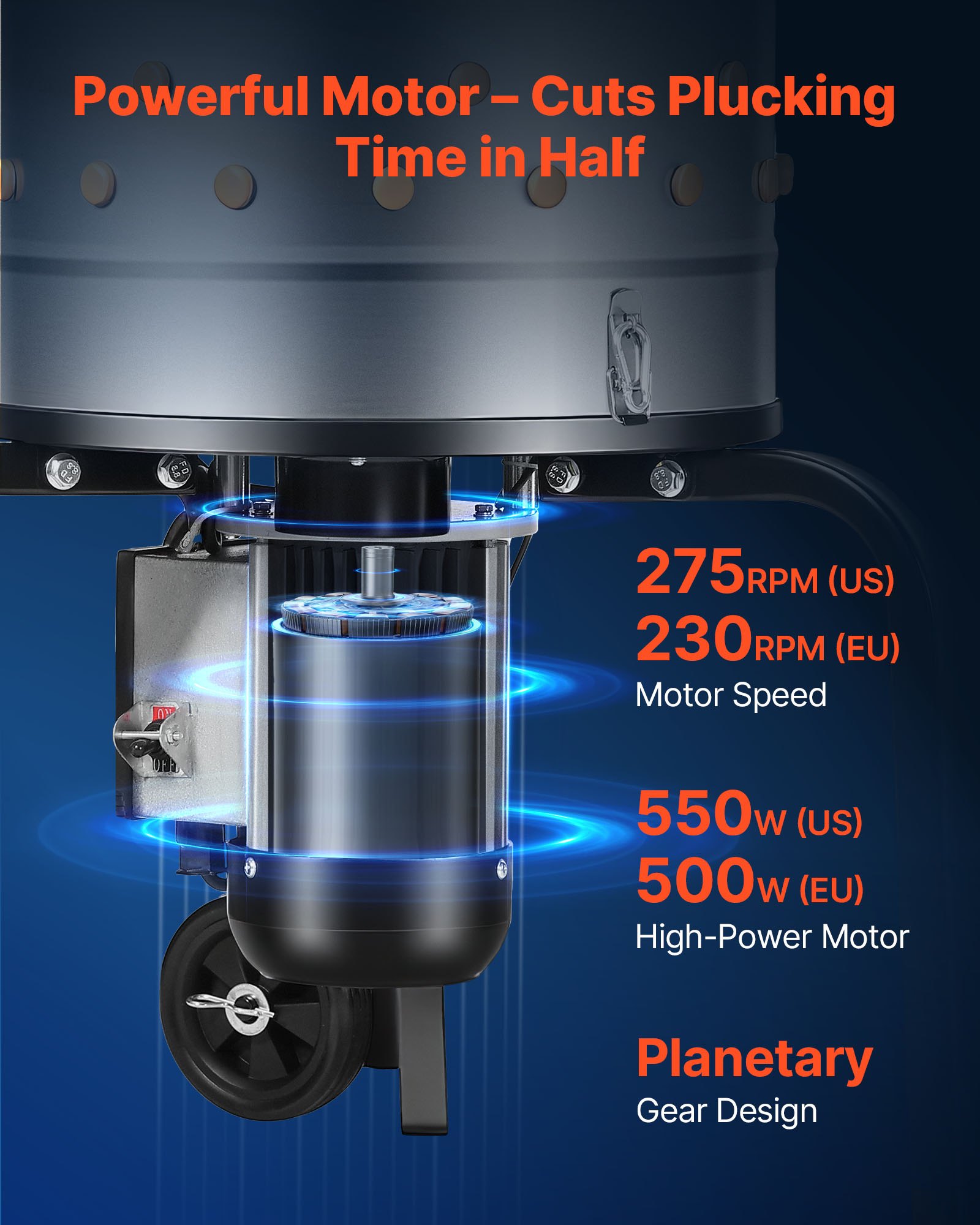 Máquina de Plumeo de Pollos, tambor de 15.7 pulgadas, 550W y 275 RPM - Electrónica para remover plumas con dedos suaves para 1-2 pollos por ciclo — imagen 5