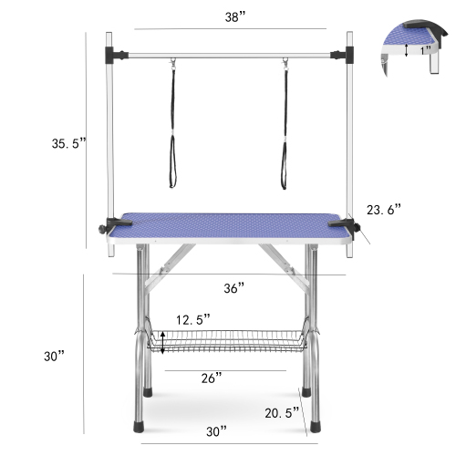 Mesa de Peluquería Plegable de 36 Pulgadas para Perros y Mascotas, Mesa de Aseo Ultra Resistente de Acero Inoxidable para Perros y Gatos — imagen 3