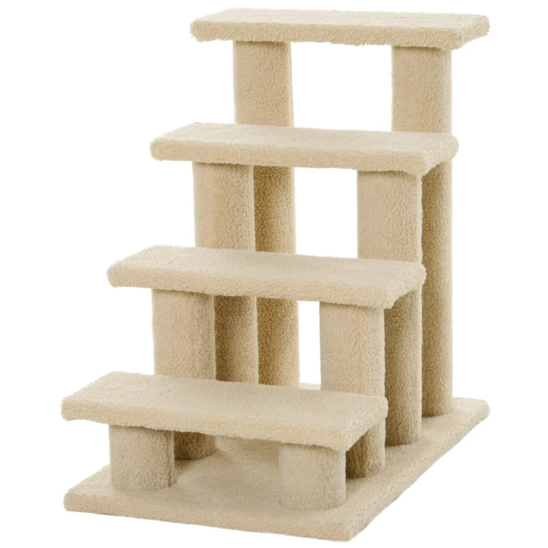 Rascador para Gatos de 4 Escalones y Múltiples Niveles Enmoquetado, Escalera para Mascotas, Blanco Crema — imagen 9