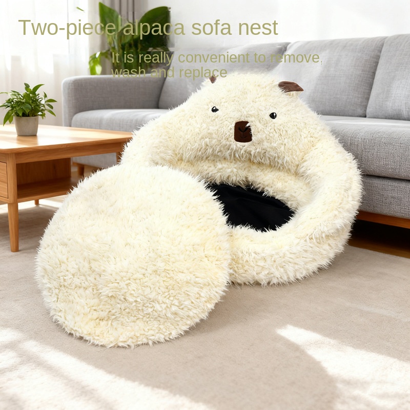 Caja de Perro para Invierno, Cama de Perro Semi-Cerrada con Cubreto y Funda Limpiable para Gatos y Perros — imagen 4
