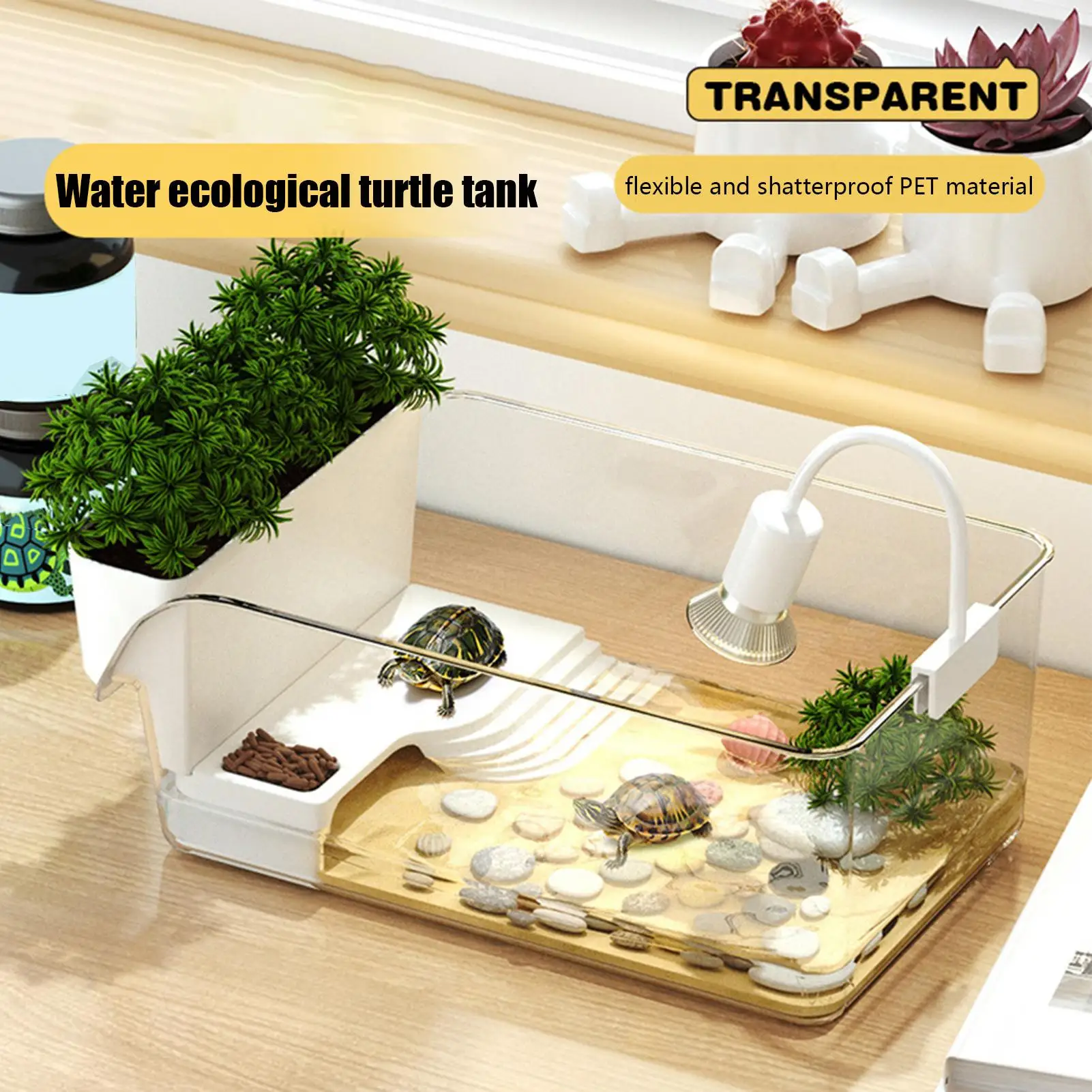 Reptile Terrarium Small Turtle Tank Pet Reptile Habitat Crab Tank Tortoise Breeding Box Home Office Desktop Decoration Fish Tank — image 1