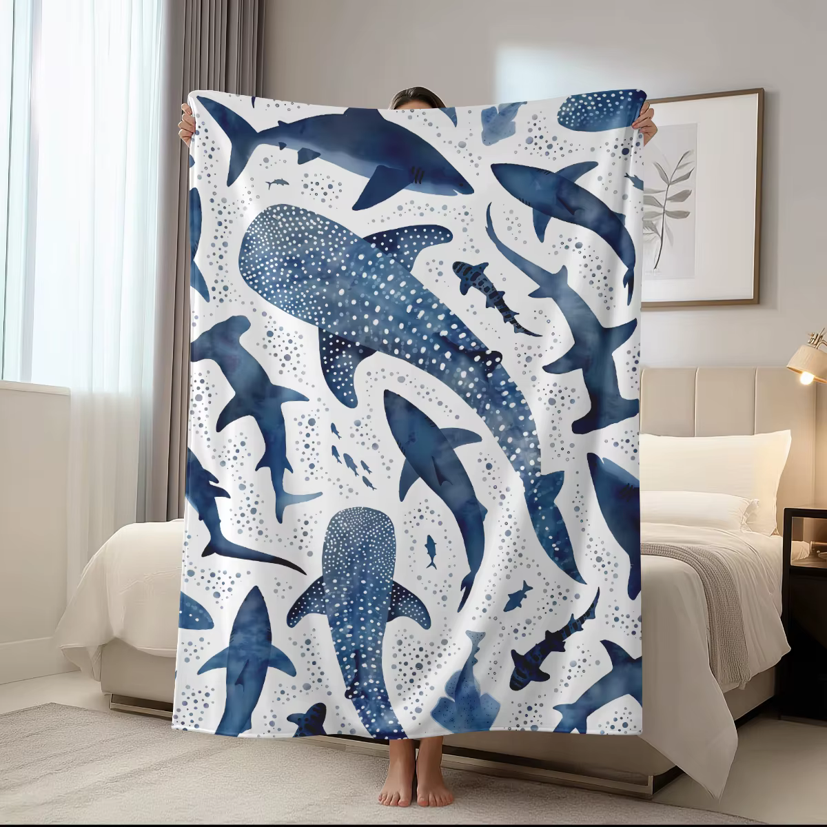 Shark print nap blanket, flannel blanket, suitable for sofas, beds, cars, rooms, offices, camping, exquisite gift blankets — image 1
