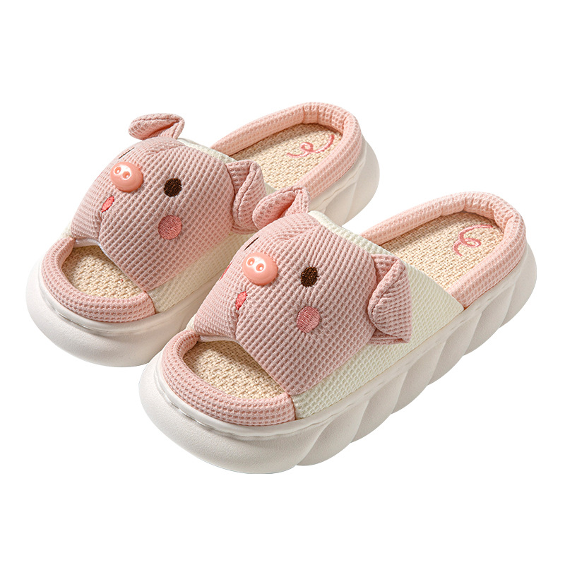 Zapatillas de Cerdo Adorables con Dedo Abierto en Lino para Hogar, Zapatos de Pareja para Mujer y Hombre con Diseño de Cerdo — imagen 2
