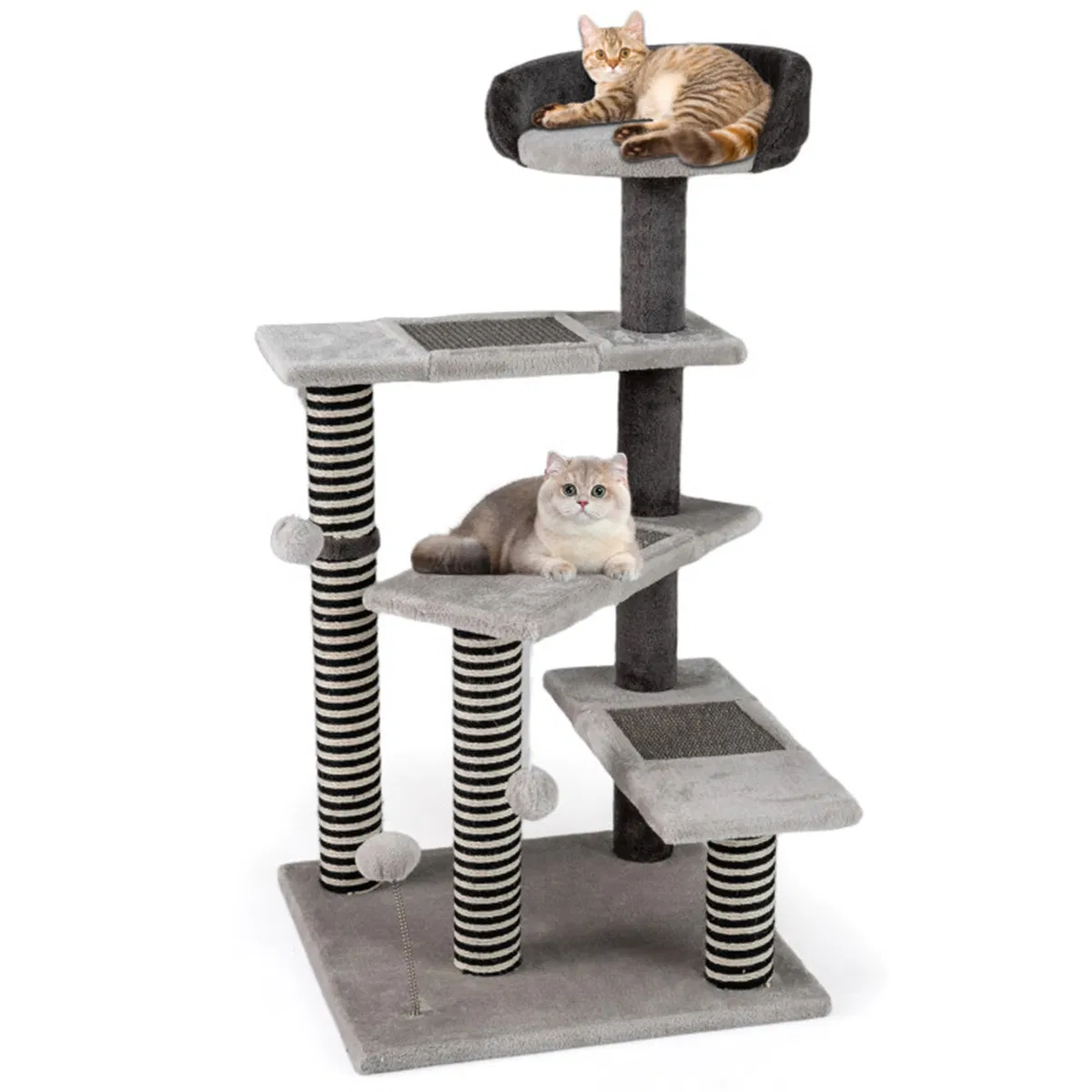 37" tall Cat Stairs with Scratching Mats - 3-Tier Perches, Spring Ball & Dangling Toys for Cats — image 2