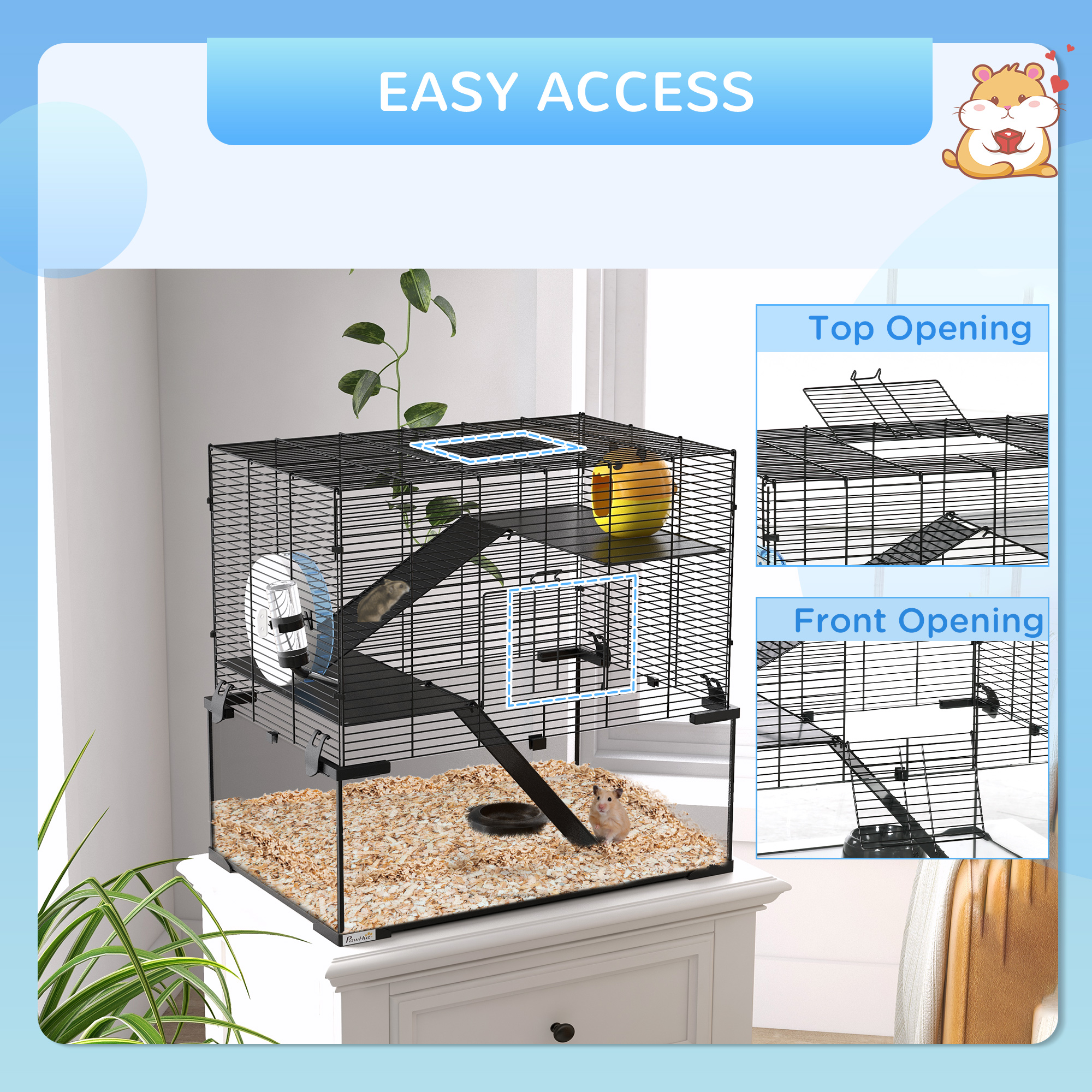 Caja para Hámsters de 23.5", Cárcel para Conejos con Fondo de Vidrio para Pequeños Hámsters, Negro — imagen 2