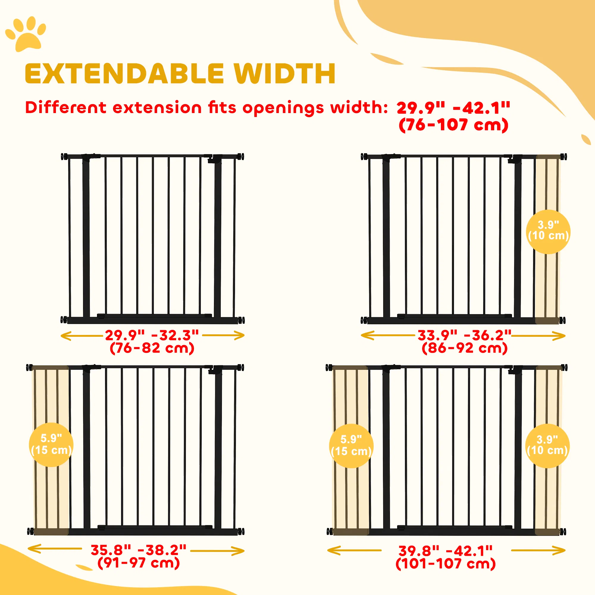 Pressure Fit Dog Gate Pet Barrier for stairs doorway, 29.9''- 42.1'' Width Black — image 3
