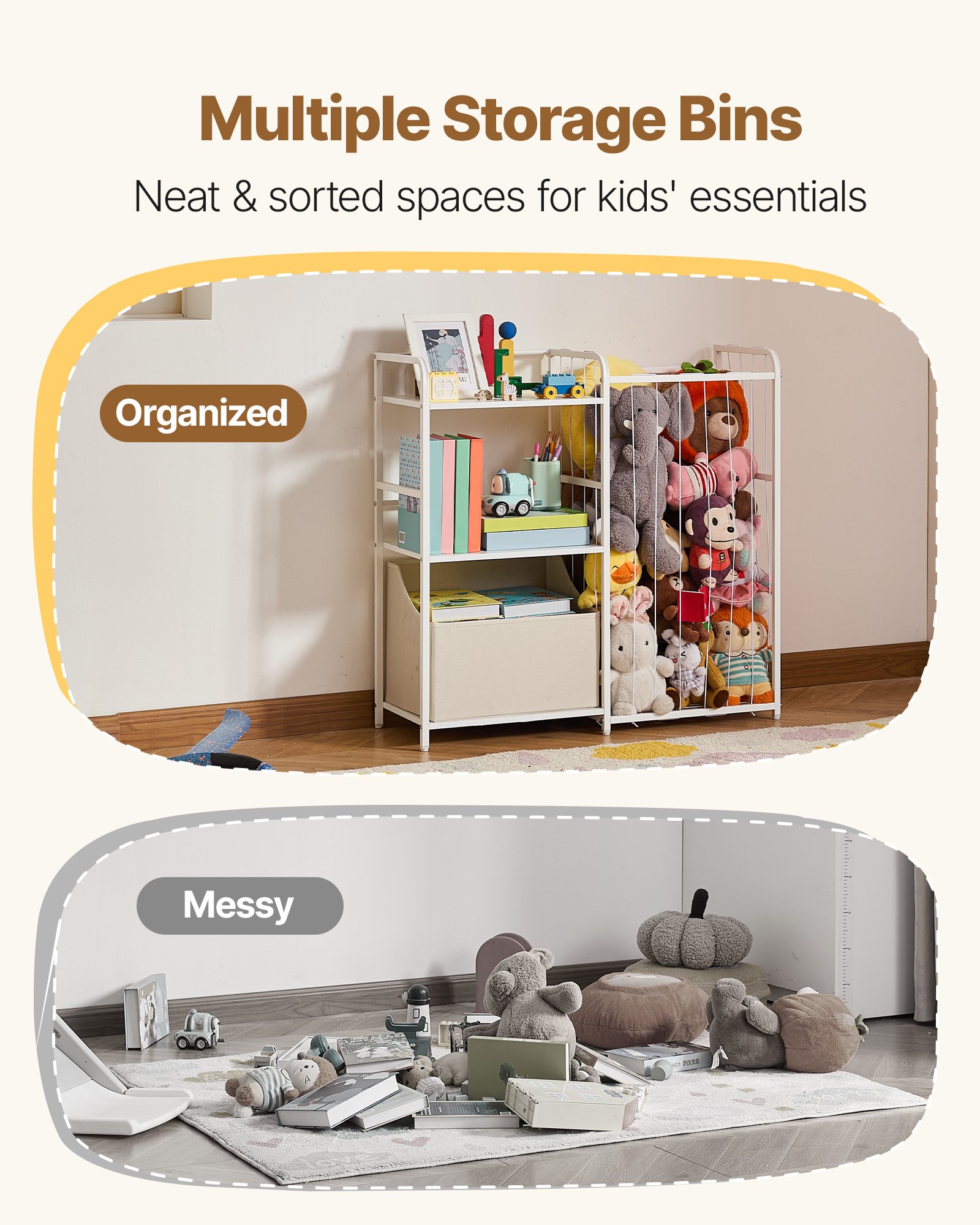 Kids Bookshelf And Stuffed Animal Storage, Toy Storage Organizer, 2-Tier Book Shelf With Fabric Toy Chest, Toy Storage For Kids Room, Living Room, Entryway, Nursury, Preschool, White — image 3