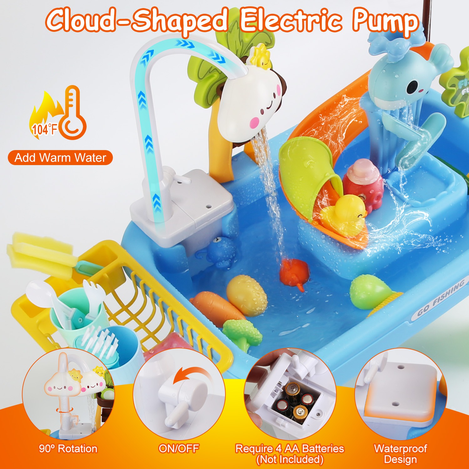 1Set 3 In 1 Kitchen Sink Toy With Electric Faucet Water Table Fishing Game Role Play Sink Set Indoor Outdoor For Kids Aged 3 Years Old — imagen 2