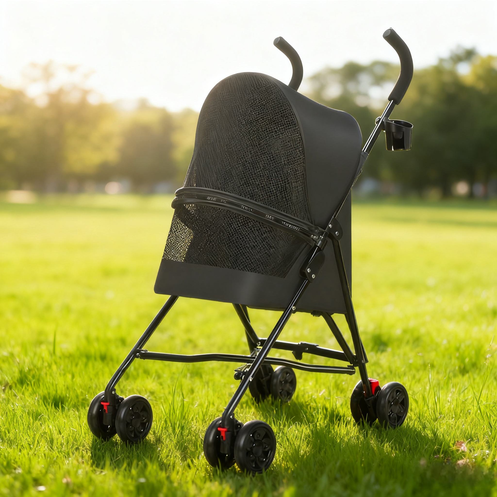 Carril para Pequeños Perros Gatos con Ventilación de Malla, Diseño Ligero Plegable, Taza Integrada, Negro — imagen 7