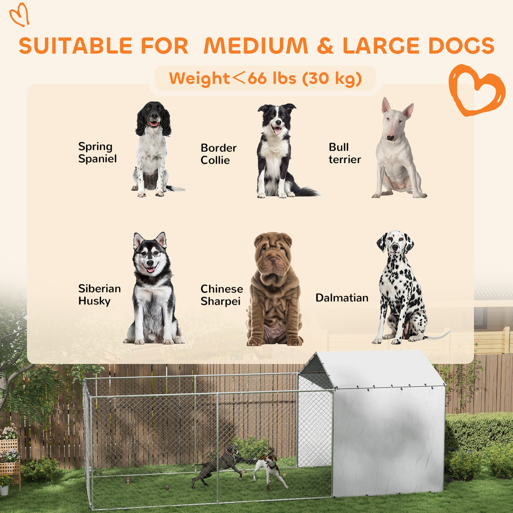 Galvanized Chain Link Large Outdoor Dog Kennel with Waterproof & UV-Resistant Cover, for M & L Dogs, 19.7 x 7.5 x 7.5 — imagen 4