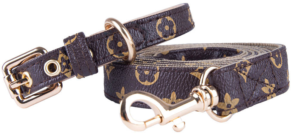 Old Flower Pet Collar PU Leather Dog Collar Traction Rope Cat Traction Collar Dog Walking Rope Anti-String Wear — image 6