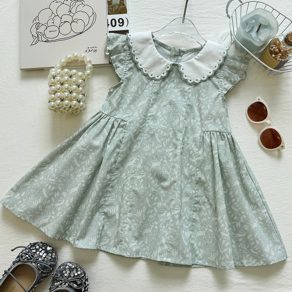 Cute Deer Print Peter Pan Collar Flutter Sleeve Dress for Girls — image 6