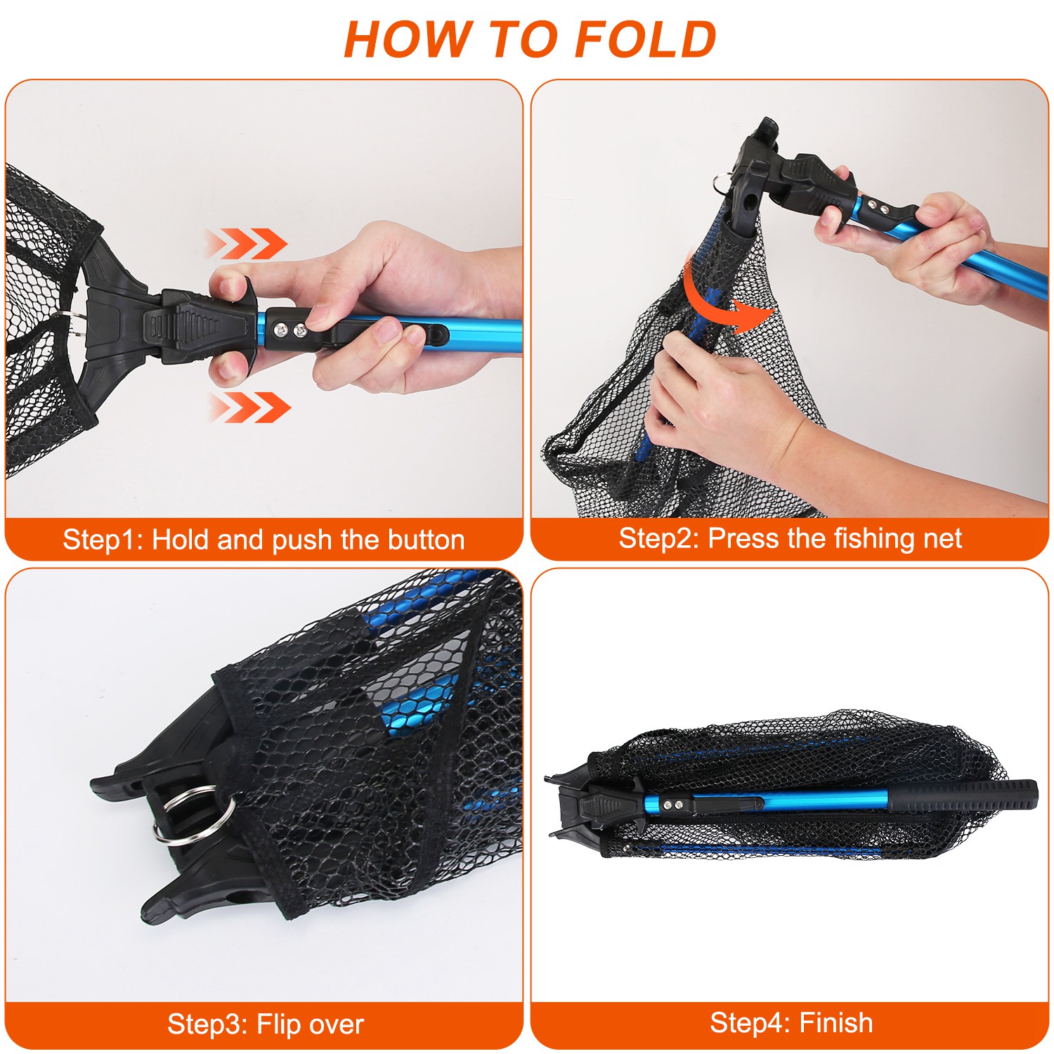 Redes de Pesca Plegables para Verano con Palo de Aleación de Aluminio Manija EVA Dura Resistente a la Corrosión 5MM Malla Hexagonal de Nylon Nano Coating Redes Colapsables para Coger o Liberar Pescado Seguras — imagen 4