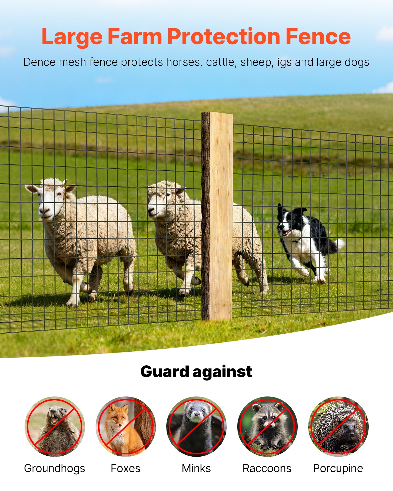 Farm Fence, 48 In X 50 Ft, 2 X 4 In Mesh 14 Gauge Galvanized Steel Wire Fencing For Cattle, Hog & Sheep, Heavy Duty Vinyl Coated Livestock Fence For Animal Enclosures, Cage Wire, Garden Fences — imagen 4