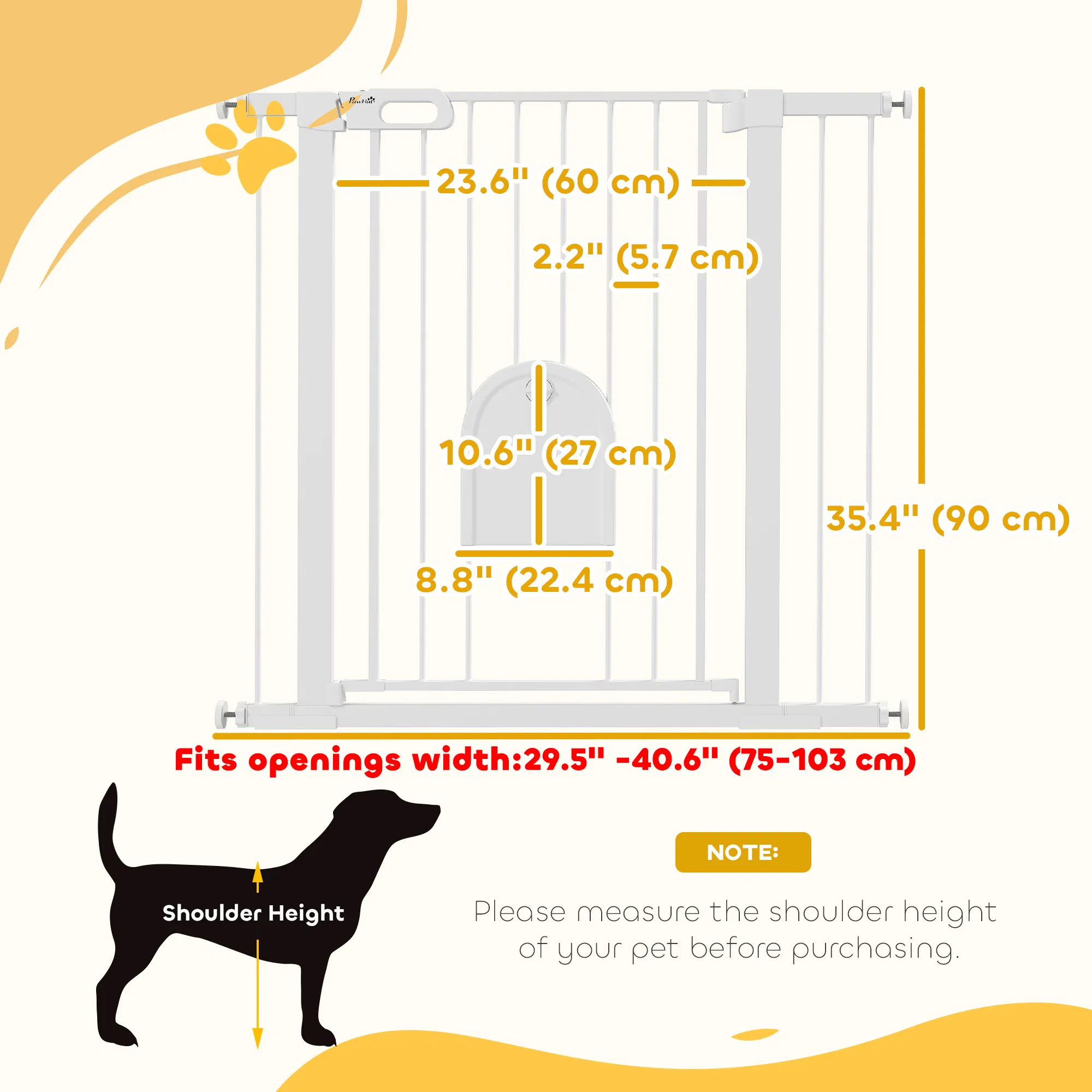 30"-41" Extra Wide Pet Gate Barrier with Small Door, 35"H Dog Gate with Safety Gate Barrier, Stair Pressure Fit, White — image 3