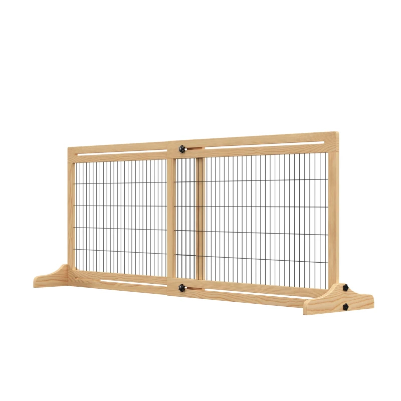 Extra Wide Freestanding Pet Gate With Adjustable Length Dog, Cat, Barrier For House, Doorway, Hallway, Natural — imagen 2