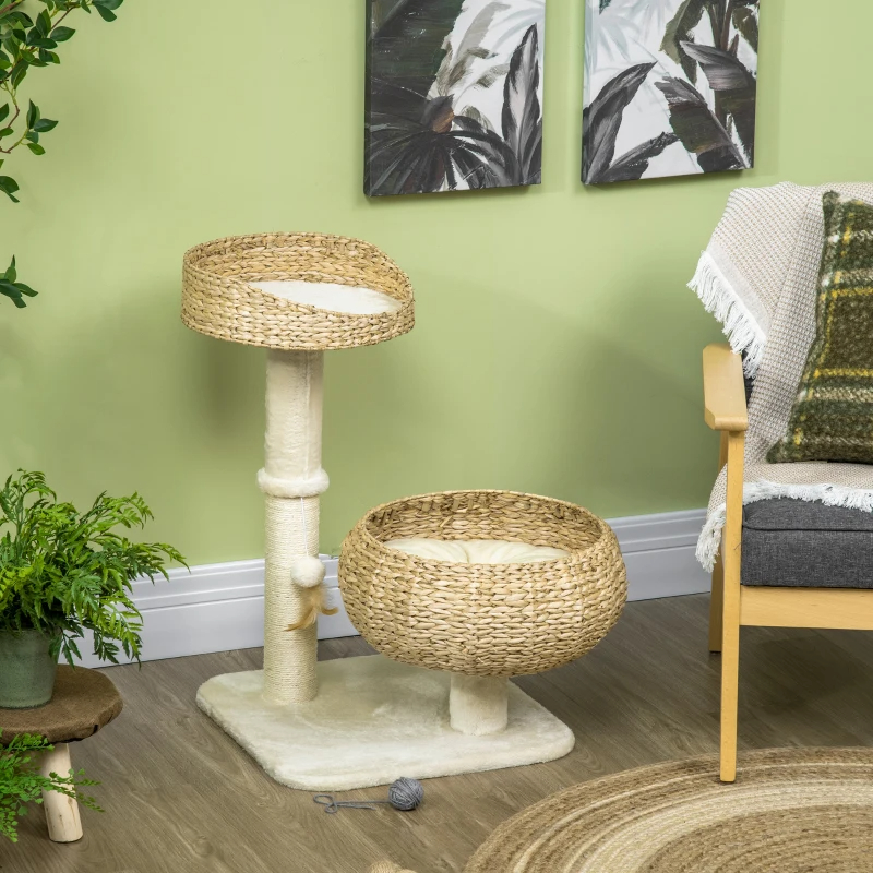 Elevated Cat Bed With Sisal Scratching Post For Indoor Kitties, Modern Cat Tree With Cute Basket Design, Small Cat Tree With Ball Toy — image 3
