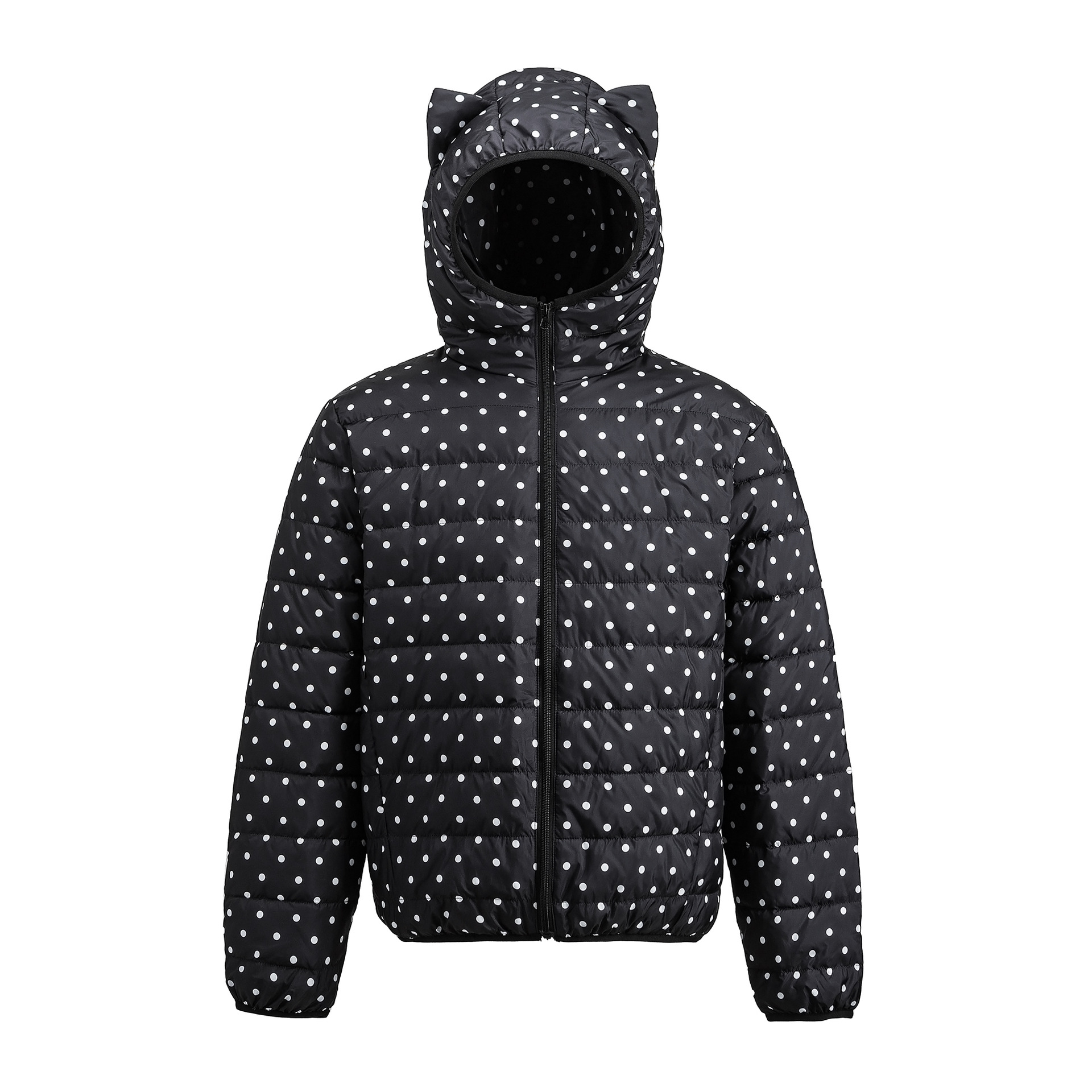 Lightweight Down Jacket Women Hooded Cat Ear Polka Dot All Over Print Couple Outerwear — image 4