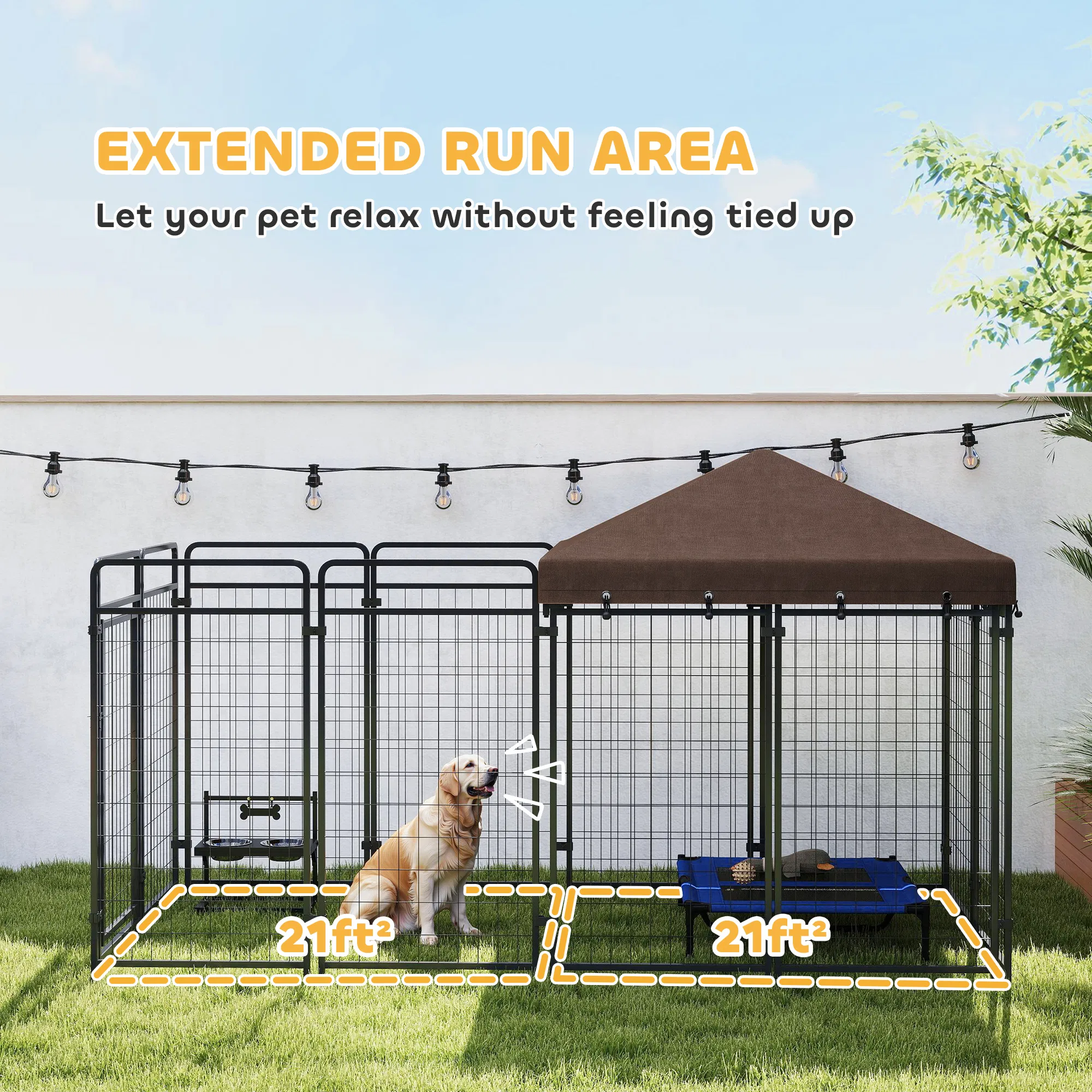 Dog Kennel Outdoor with Waterproof Canopy, Dog Run with Galvanized Chain Link for Large and Medium Dogs, Black — image 2