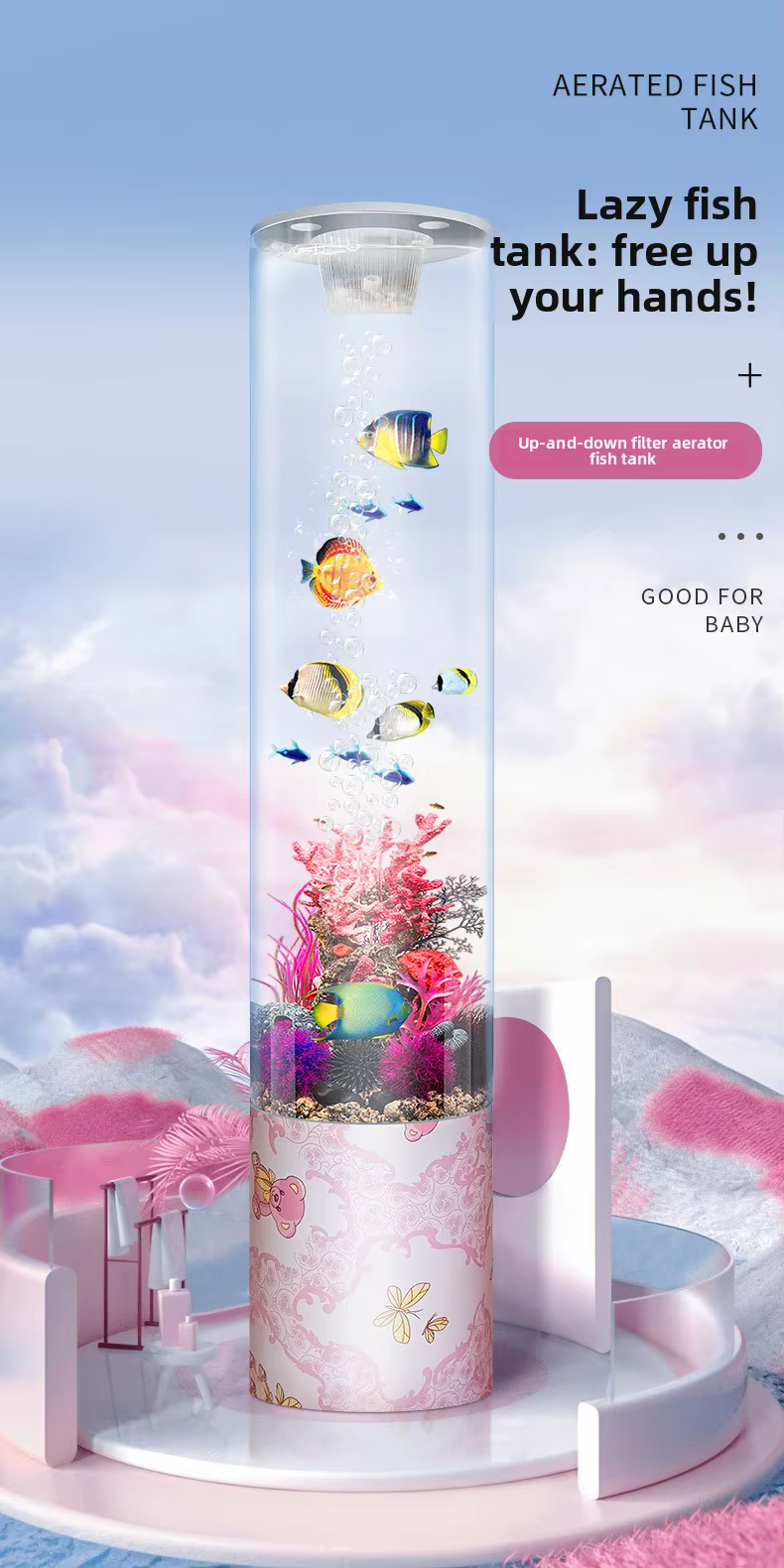 Cajón de televisión para sala de estar con tanque de peces vertical y estantería para acuarios grandes y medianos — imagen 5
