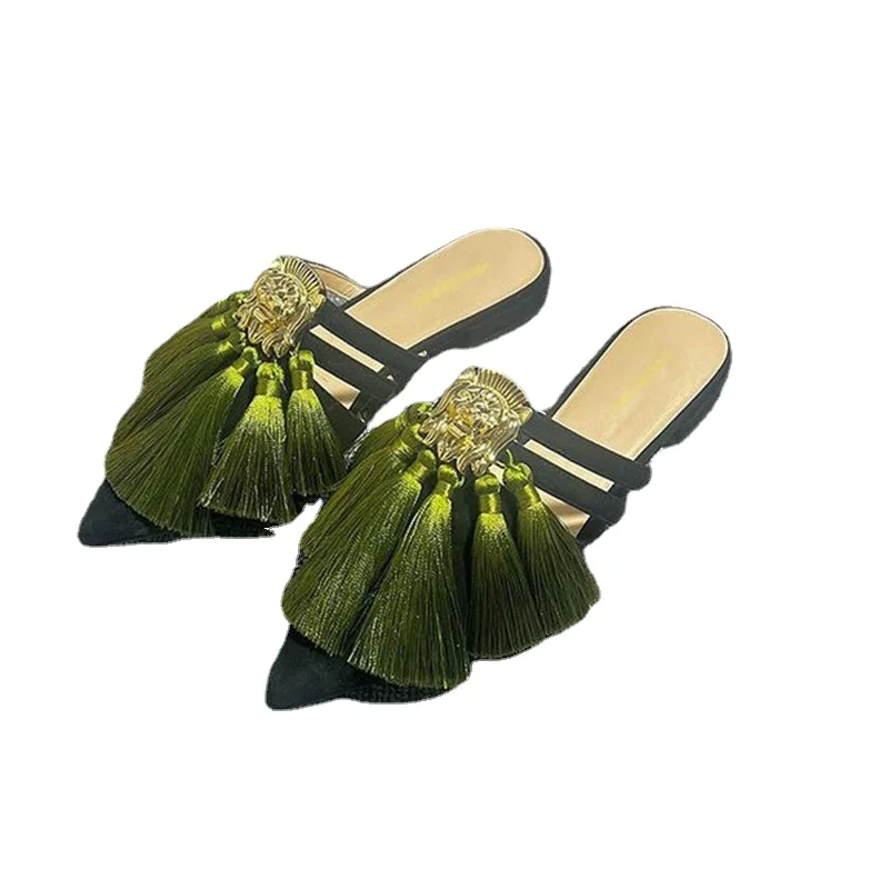 Zapatillas de tacón bajo con tira y borlas punteadas para mujer - Estilo de otoño 2023 — imagen 6