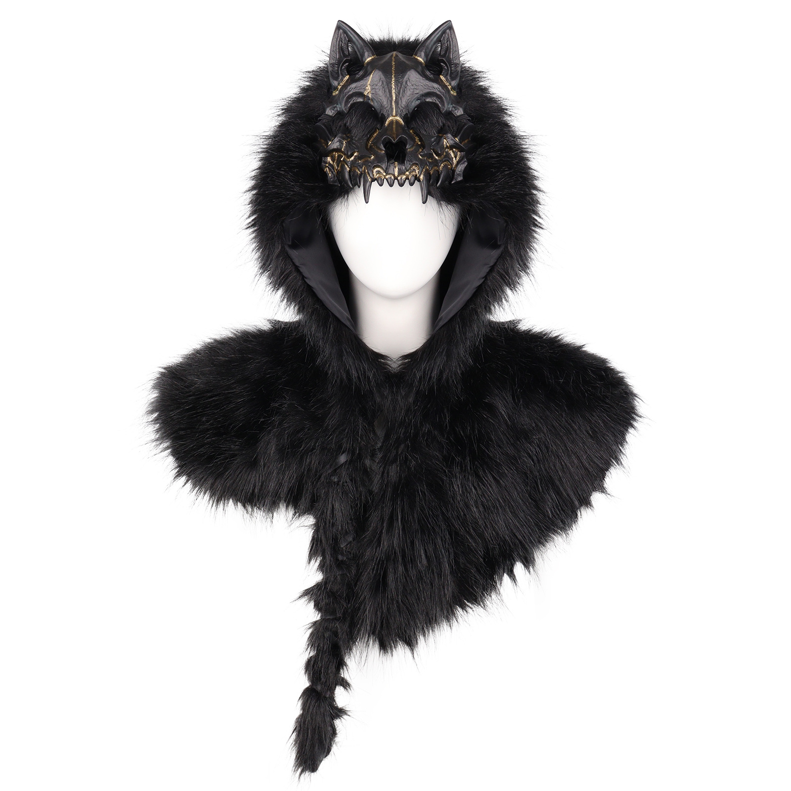 Halloween Party Performance Costume Cos Medieval Viking Fake Wolf Skin Skull Cape Prop — image 1
