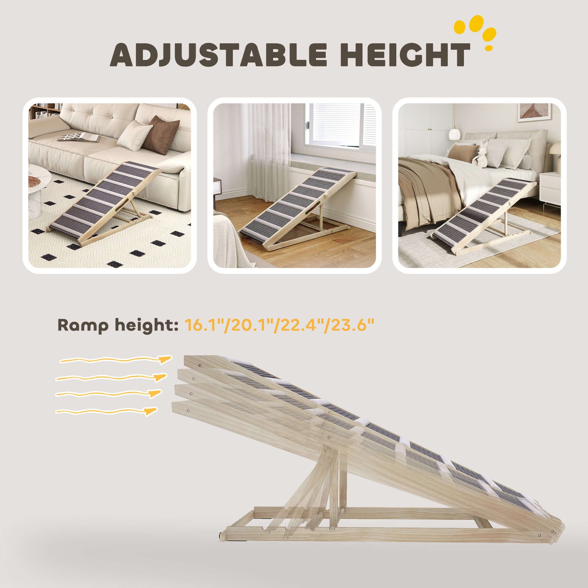 Paso para Sofá para Perros, Rampita Plegable para Pequeños y Grandes Caninos, 4 Alturas Ajustables desde 16" hasta 23.5" — imagen 7