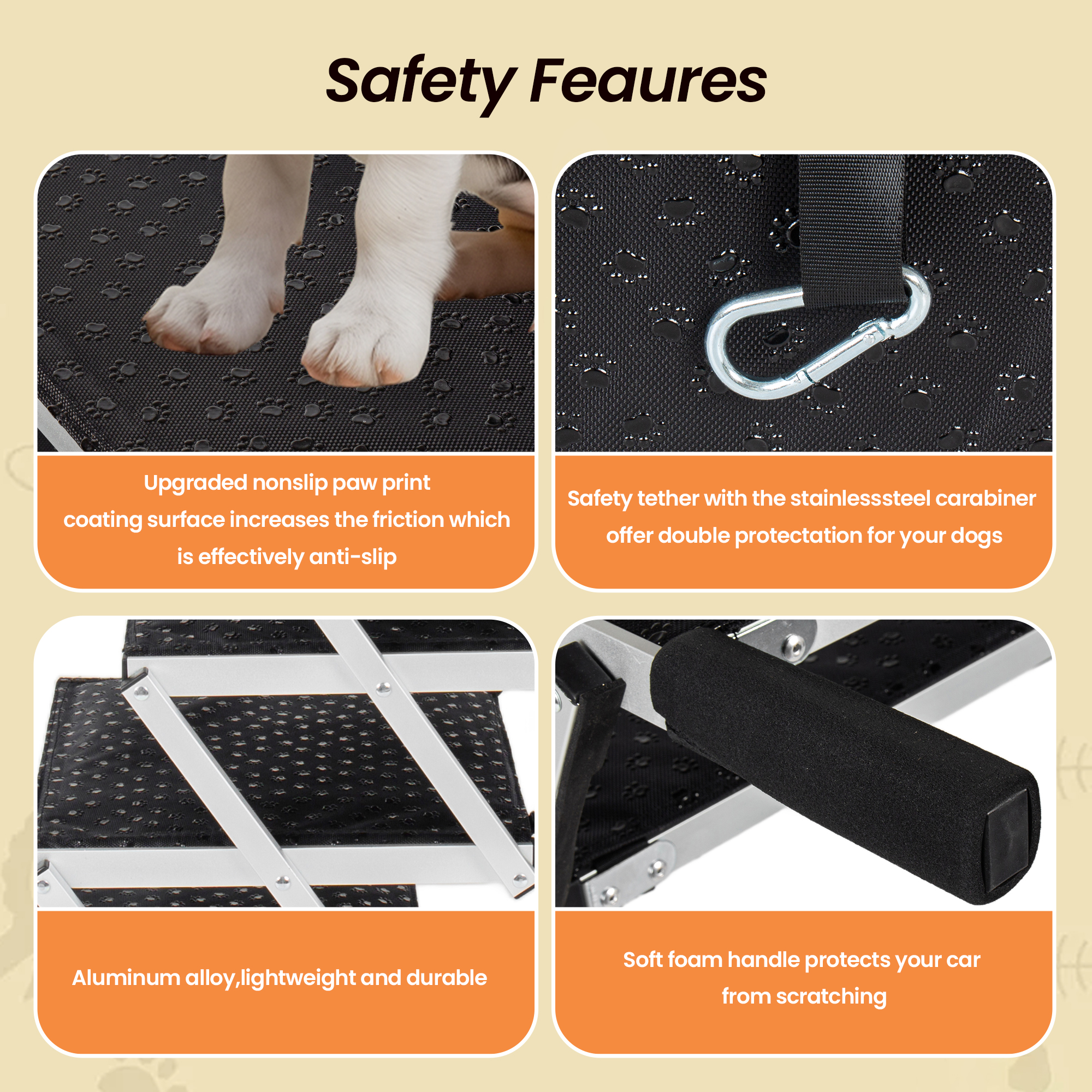 Escalera Plegable para Perros con Marco de Aluminio, 5 Escalones, Rampa para Mascotas de Alta Resistencia con Superficie Antideslizante y Mango de Espuma Suave, Escalera para Perros para Autos, Camas Altas y Camionetas, Soporta hasta 250 Lbs — imagen 2
