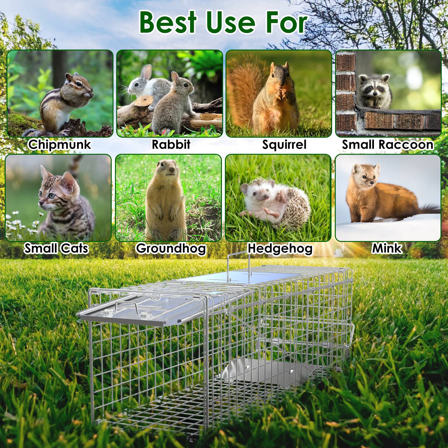 2Pzs Jaulas Trampa Plegables Humanitarias para Animales Vivos 24X7.48X8.27IN, Fácil Captura y Liberación, Trampa Plegable para Gatos de Acero Galvanizado, para Gatos Pequeños, Ardillas, Conejos, Erizos, Ardillas Listadas — imagen 2