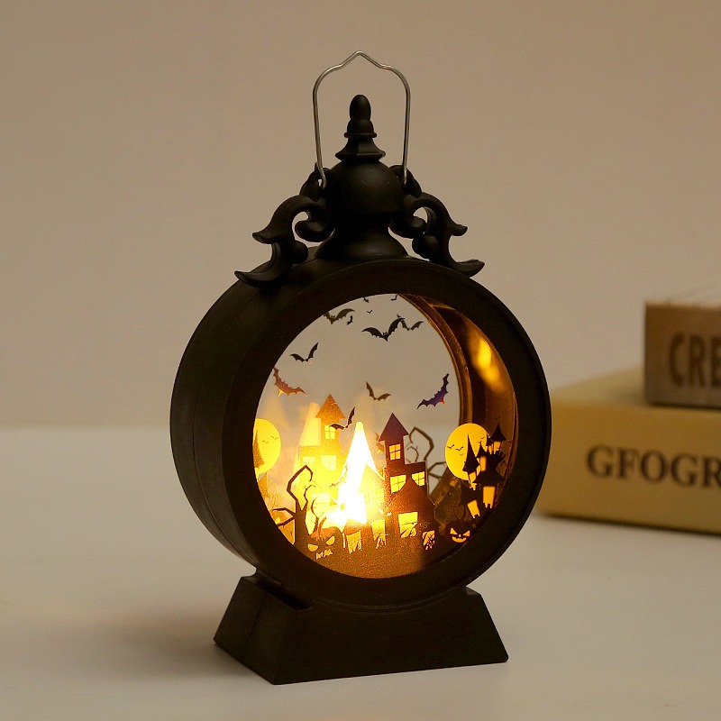 Halloween Decorative Wind Lantern Retro Round Portable Horse Lantern LED Electronic Candle Lamp Atmosphere Decoration — image 7