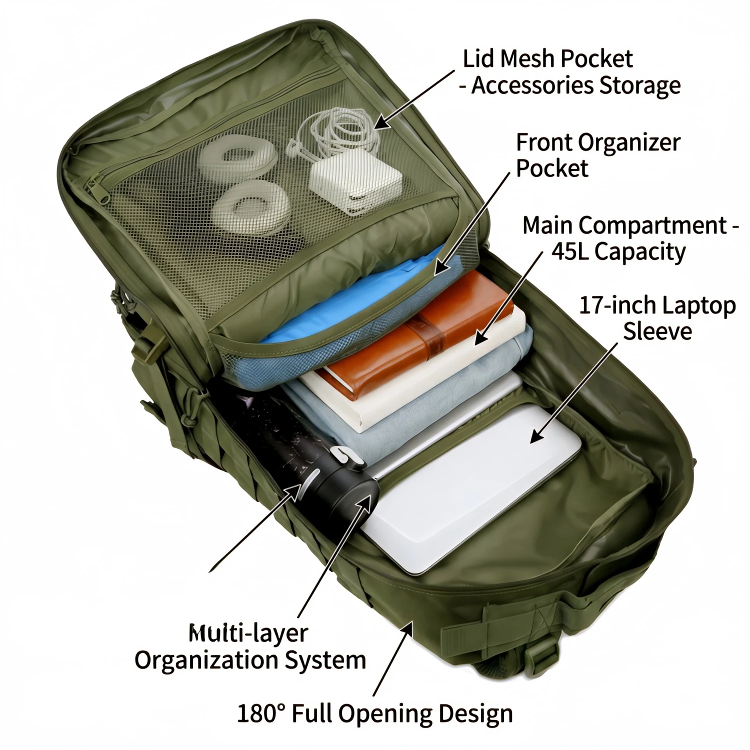Mochila Táctica para Caza de Campo con Almacenamiento MOLLE Resistente al Desgaste Capacidad Grande Bolsillos Múltiples para Cazadores y Montañistas Equipaje para Caminatas Extremas — imagen 3