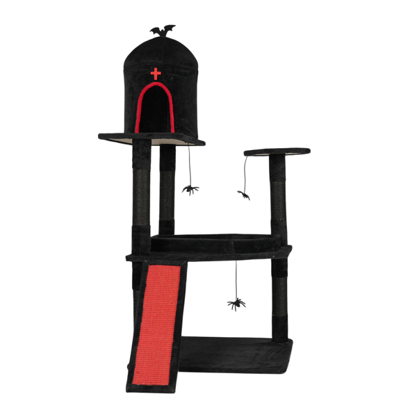 Árbol Gótico para Gatos con Caja de Tumba, Torre para Gatos Grande con Condo Espacioso, Postes de Rasguñado, Juguetes Colgantes de Araña, Tablero de Rasguñado, Mobiliario de Actividades para Gatos de Gran Tamaño en Rojo y Negro — imagen 1