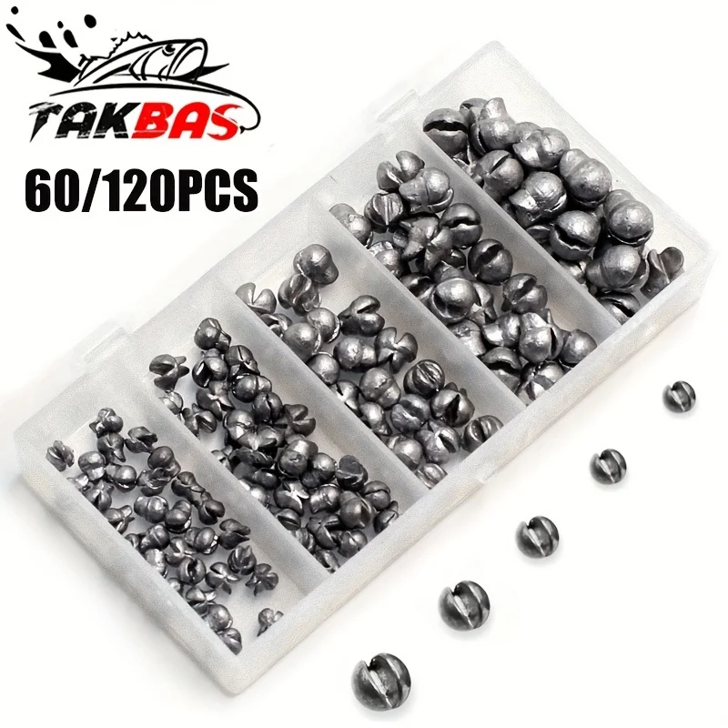60/120pcs Fishing Weights Kit, Premium Split Shot Sinkers with 5 Versatile Sizes, Round Removable Design, Perfect for Freshwater