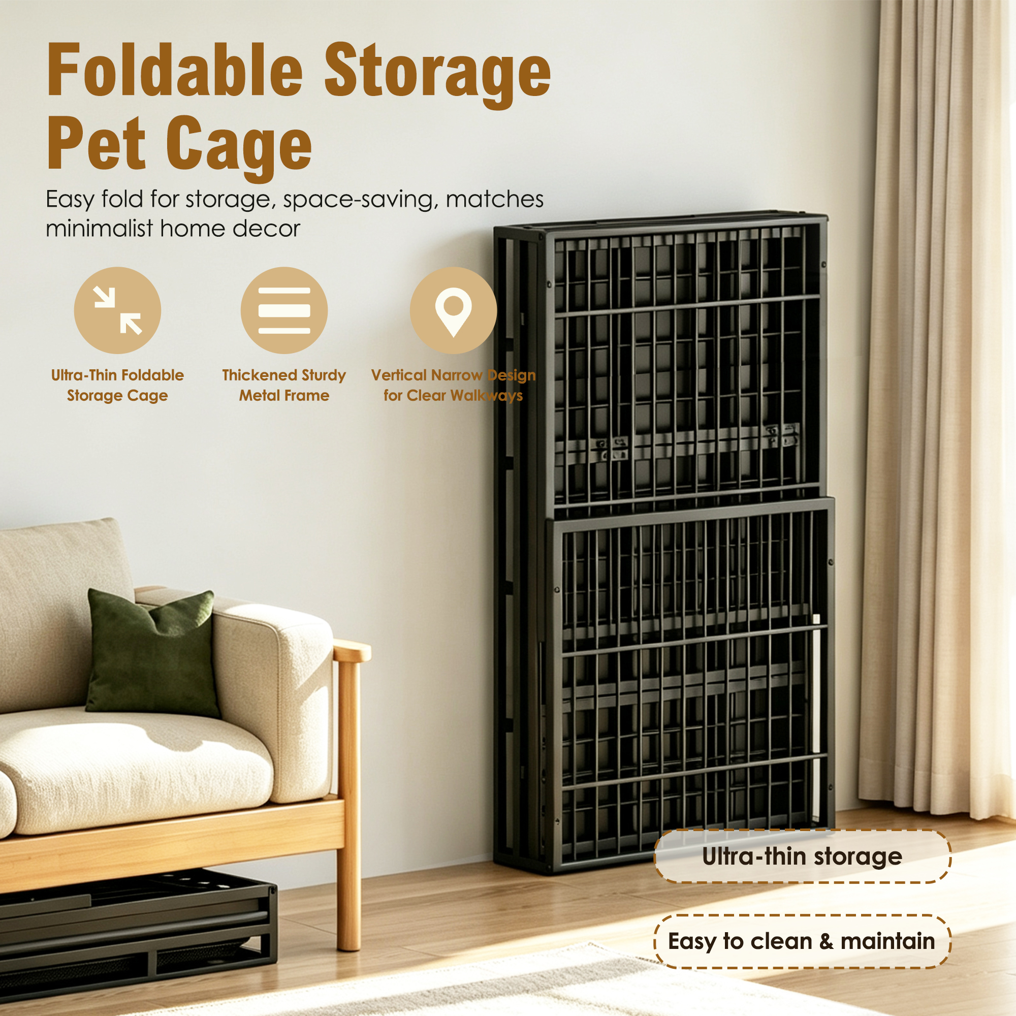 Heavy Duty Dog Crate, Mobile Pet Kennel with Lockable Wheels & Rotary Twist-Latch, Indoor Outdoor Metal Cage with Perforated Top — image 5