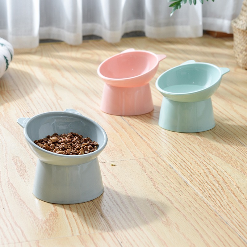 Elevated Cat Bowl with Tilted Neck Protection, Anti-Tip Plastic Feeding and Watering Bowl for Pets — image 5
