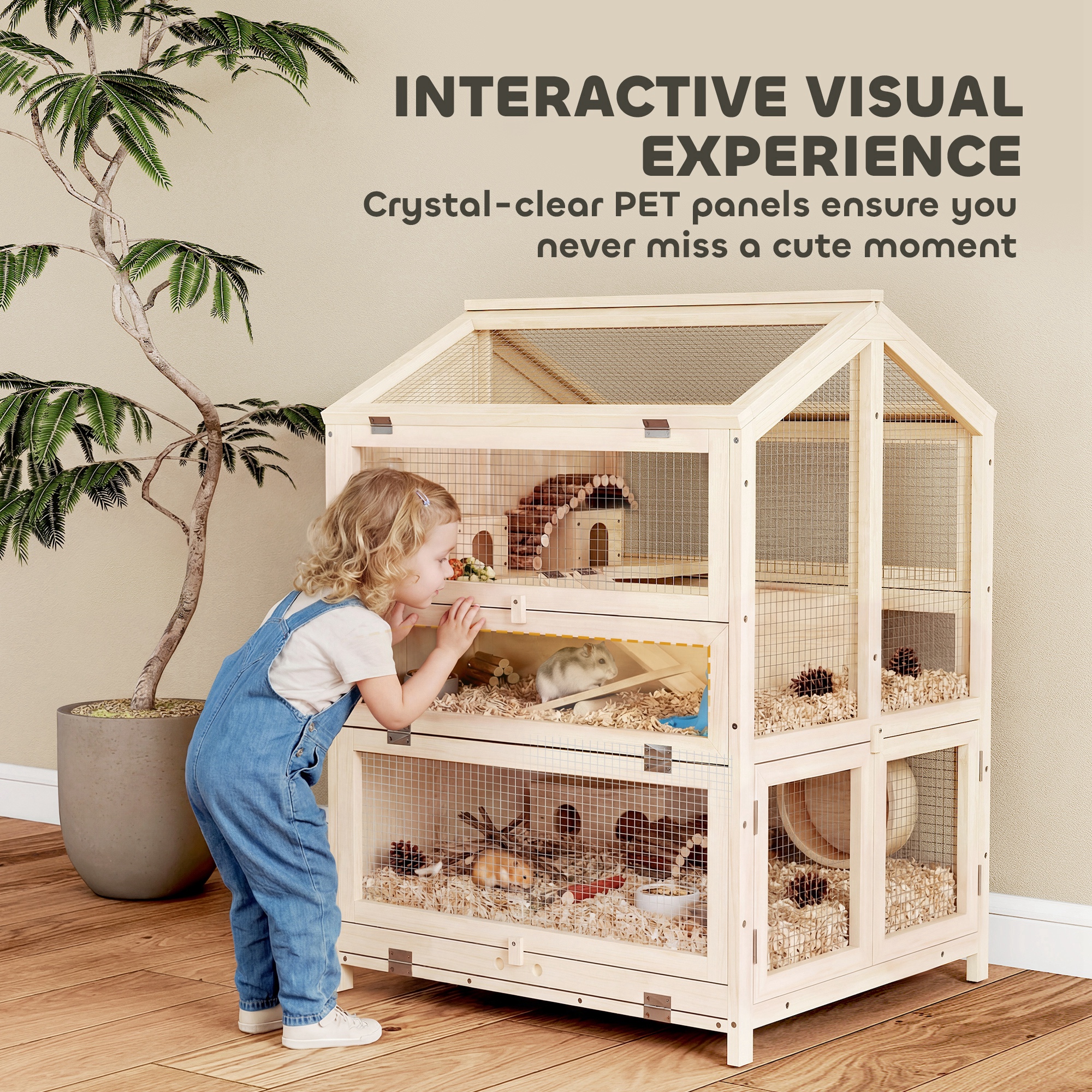 Caja de Madera para Hámsters Grande, 3 Niveles con Caja Retirable y Parte Superior Abatible, 26.8"L x 24.2"W x 35.4"H — imagen 6