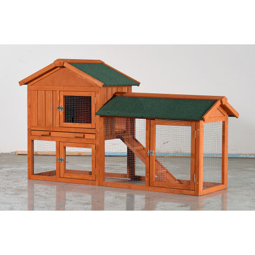 Caja de Jaula para Conejos Grande, 2 Niveles Exterior con Techo Impermeable Asfalto, Rampita Retirable y Caja de Madera para Conejos, Pollos y Pinos (Marrón y Verde) — imagen 1