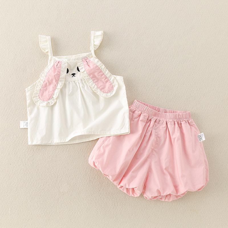 Cute Rabbit Cartoon Two-Piece Set for Babies, Sleeveless Top with Shorts — image 6