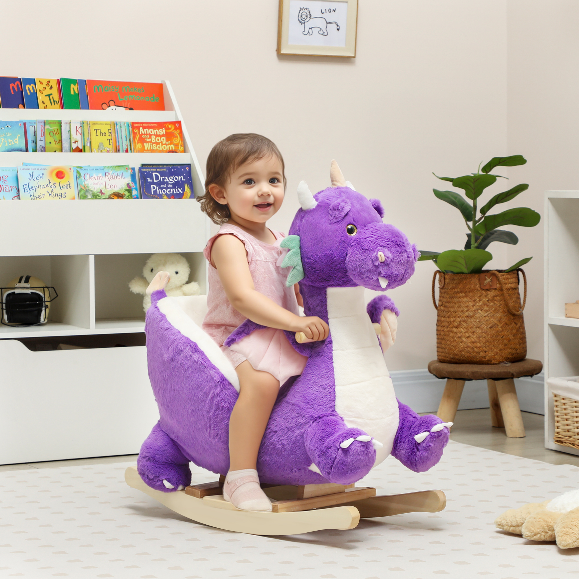 Baby Rocking Horse, Kids Ride On Dragon Toy with Realistic Dragon Roar and Safety Belt for Kids 18–36 Months, Purple — image 2