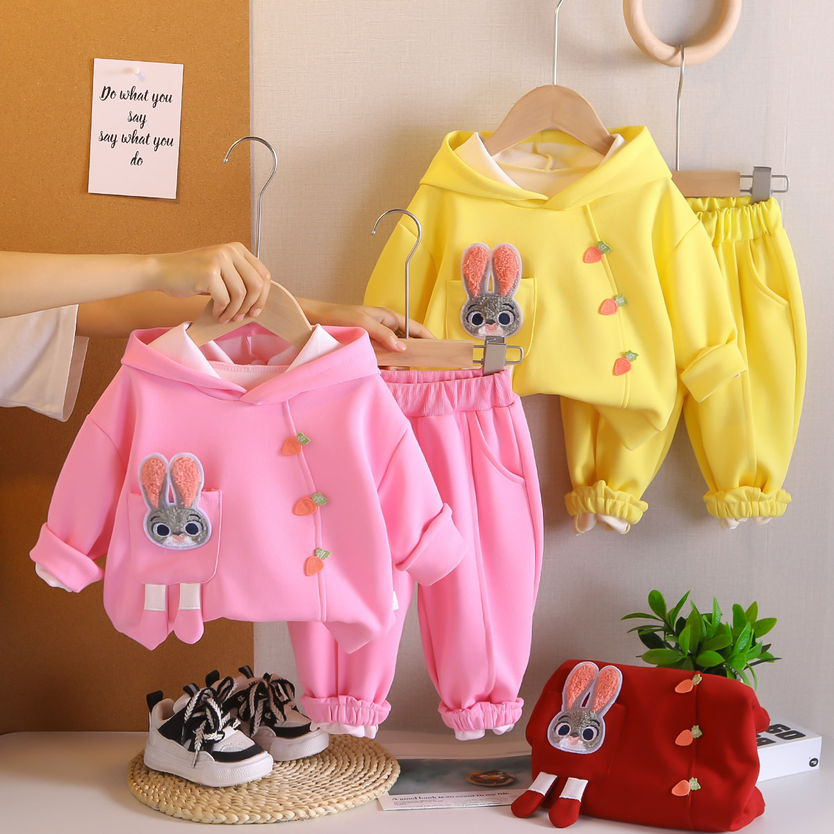 Girls Rabbit Patch Hoodie Two-Piece Set Spring Autumn 0-4 Years Old — image 3