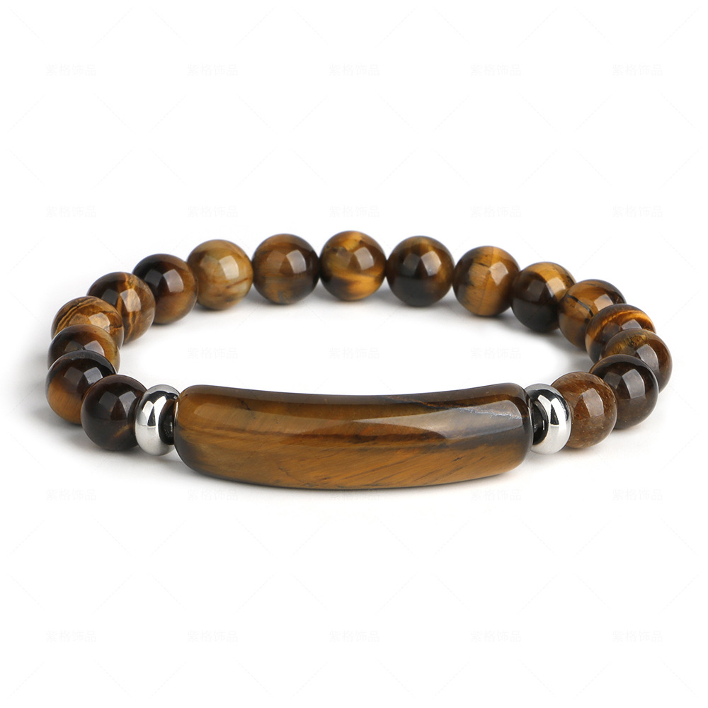 Cinta de Hilo Elástico Joyería Tejida Rosa Cristal Agata Natural Ojo de Tigre Collar — imagen 8