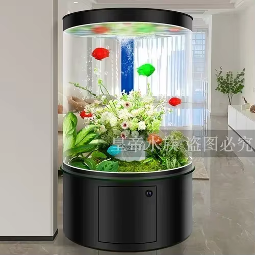 Tanque de Acuario de Vidrio Cilíndrico para Salón o Piso Completo con Filtro en el Fondos — imagen 3